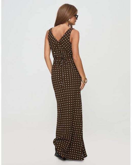 Princess Polly Brown Nellie Deep V Tie Detail Maxi Slip Dress