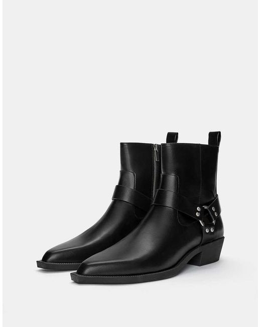 Stivali Stile Cowboy Neri Con Fibbia di Pull&Bear in Black da Uomo