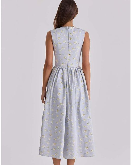 House Of Cb Purple Emmy Wildflower Print Cotton Midi Sundress
