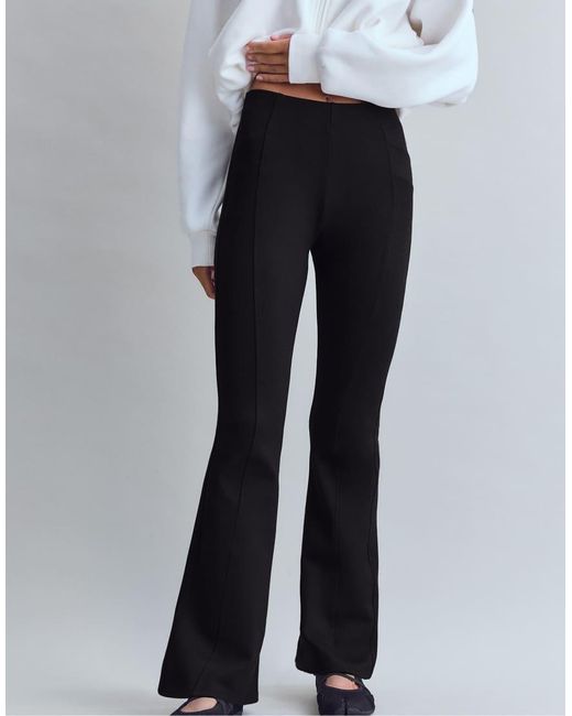 Stradivarius White Cotton Blend Bell Bottom leggings With Seam Detail