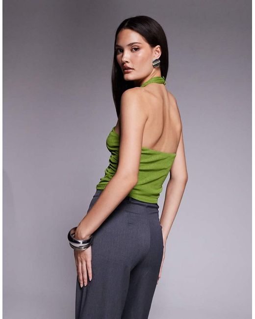 Crop Top Sinuoso Allacciato Al Collo Con Arricciature di ASOS in Green