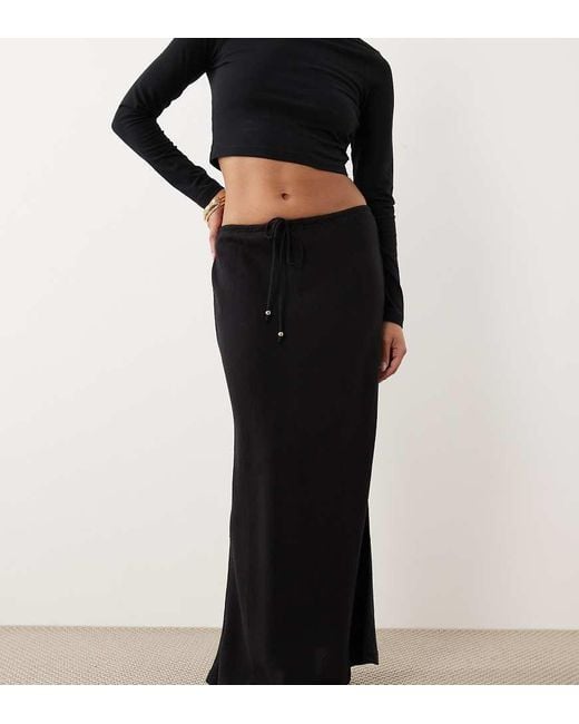 New Look Black Linen Blend Bias Midi Skirt