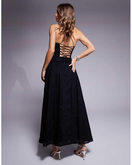 Bardot Blue Tie Back Corset Maxi Dress