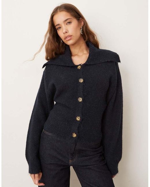 Gina Tricot Blue Wool Alpaca Ribbed Waist Knitted Cardigan
