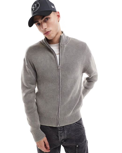 Pull&Bear Gray Zip Through Knitted Jumper for men