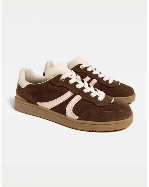 Stradivarius Brown Leather Trainers