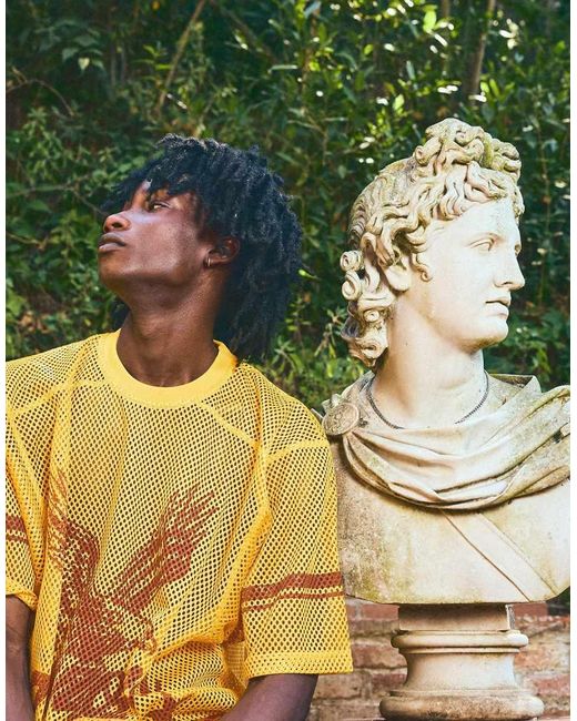 Bershka Yellow Boxy Fit Mesh Arizona T-Shirt for men