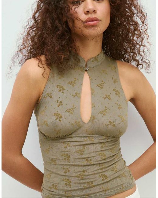 Stradivarius Green Sleeveless Qipao Style Top