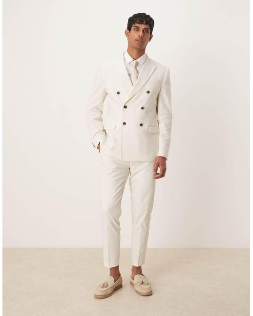 ASOS Natural Linen Blend Double Breasted Slim Suit Jacket for men