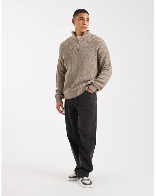 New Look Natural Fisherman Knit 1/4 Zip Jumper for men