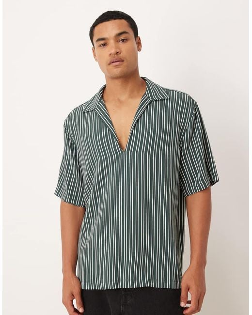 ASOS Ruimvallend Gestreept Overhemd Zonder Sluiting in het Blue voor heren