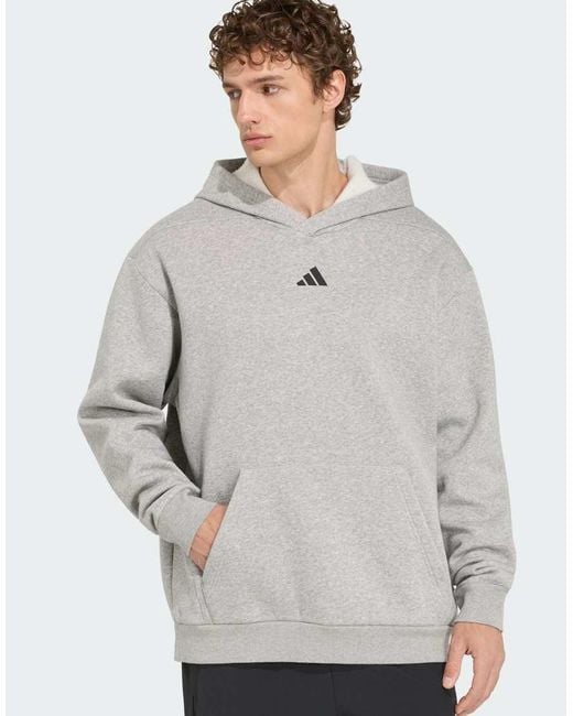 Adidas Originals Gray Primelift Workout Oversize Graphic Hoodie for men