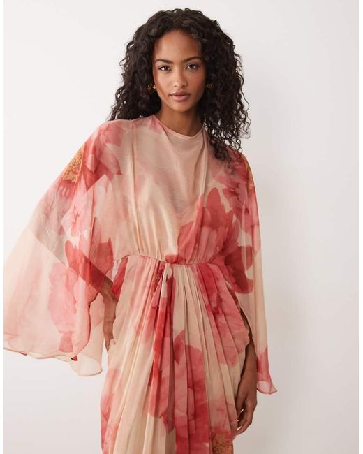 ASOS Pink Draped Cape Bodice With Skirt And Open Back With Tassel Detail Maxi Dress