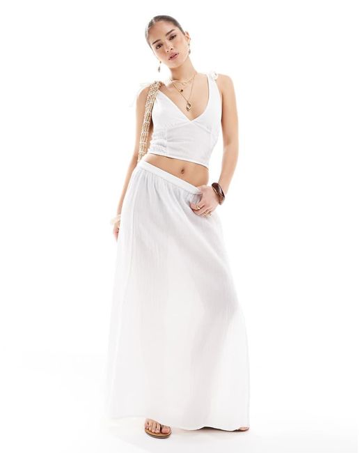 esmé studios White Esmee Exclusive Tie Strap With Frill Hem Detail Crop Beach Top
