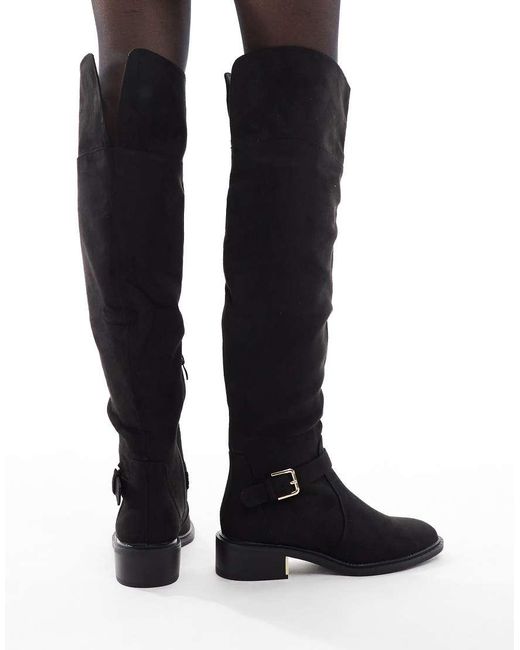 SEQWL Black Latte Buckle Detail Over The Knee Boots