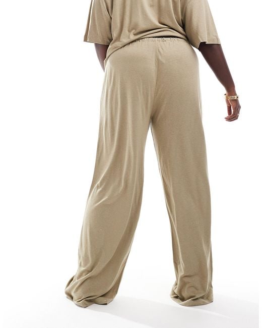 ASOS Natural Asos Design Curve Low Rise Linen Look Trouser