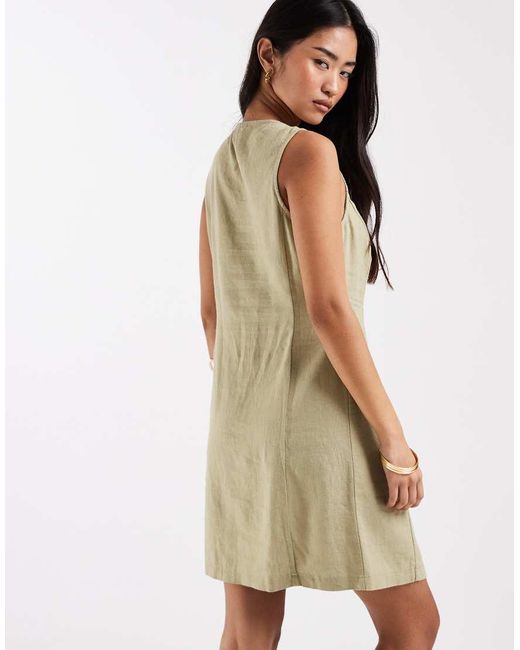 New Look Green Linen Button Through Mini Dress