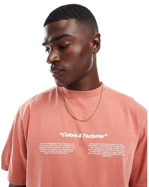 Pull&Bear T-Shirt Met Colours And Textures-Tekst in het Pink voor heren