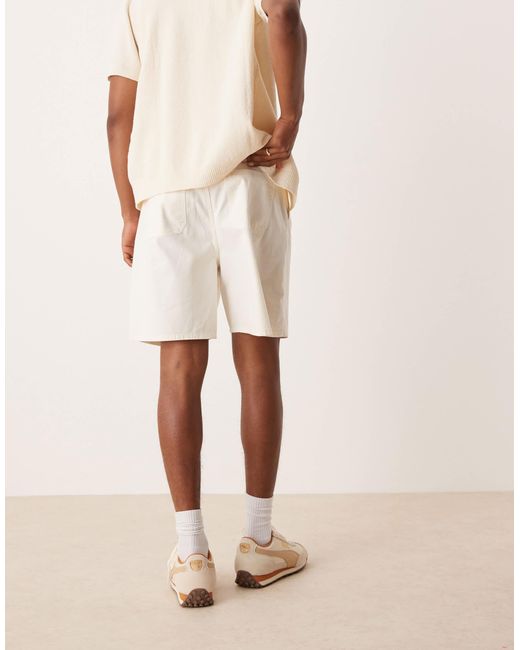 ASOS – weite, mittellange leinenmix-shorts in Natural für Herren