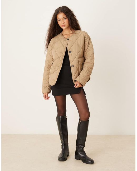 Gina Tricot Natural Quilted Jacket With Front Flap Pockets