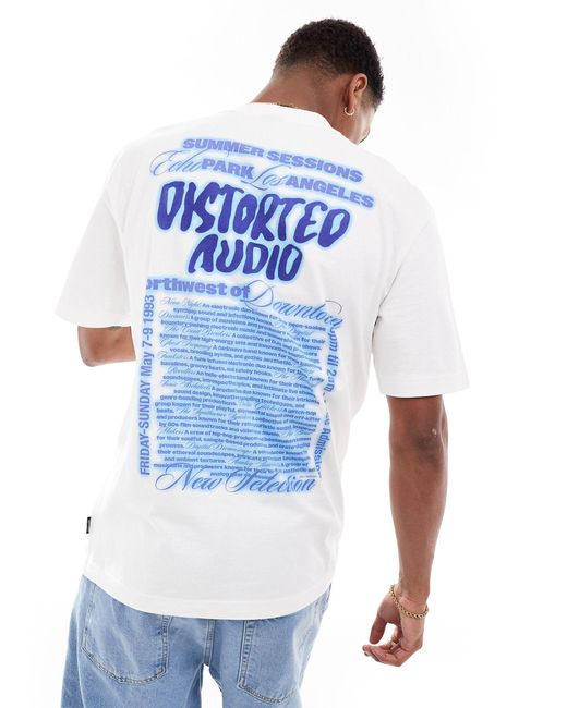 T-shirt comoda bianca con stampa a distorta sul retro di Only & Sons in Blue da Uomo