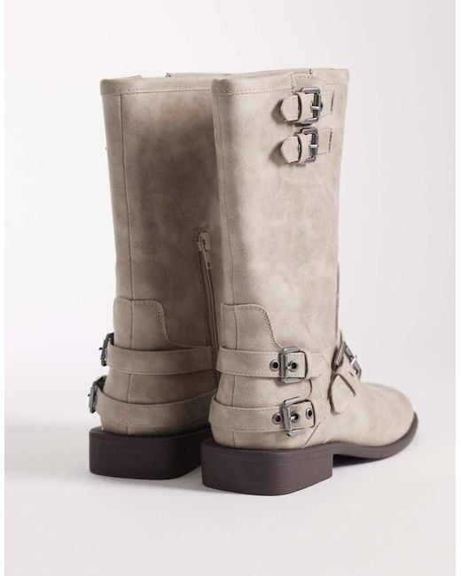 ASOS Gray Asher Flat Biker Boots