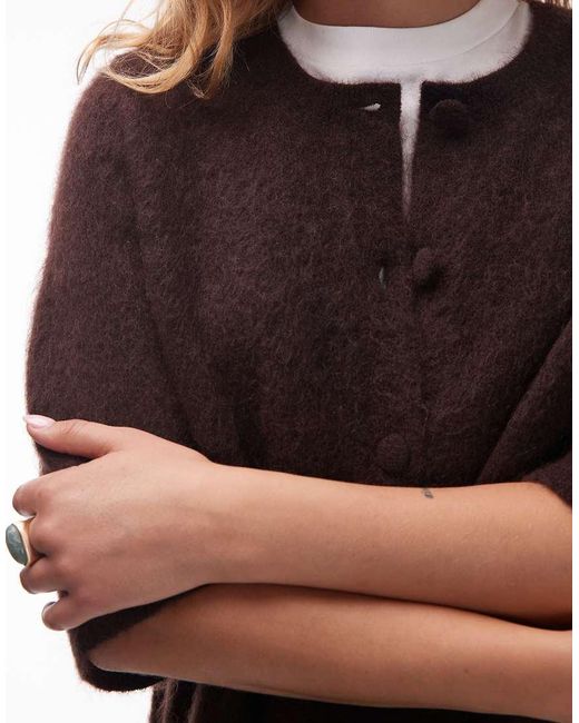 & Other Stories Brown Mohair Blend Cardigan With Short Sleeves