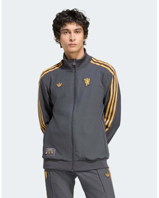 Adidas Originals Gray Manchester United Terrace Icons Track Top for men