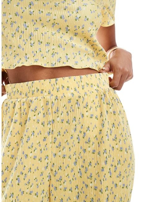 Pieces Yellow Mini Plisse Wide Leg Trouser Co-ord