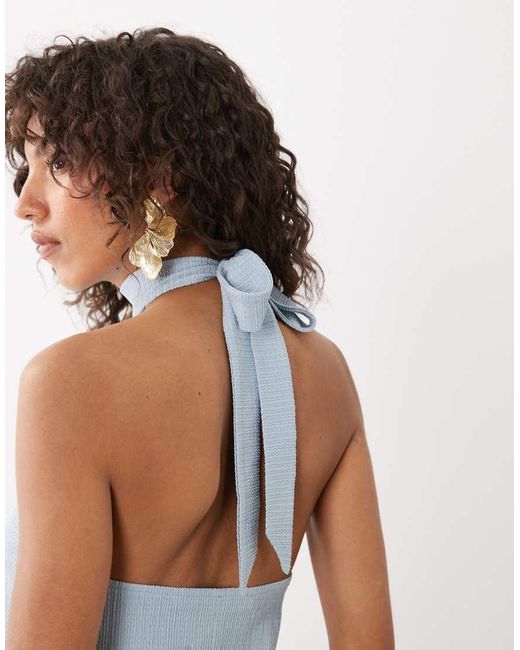 ASOS Blue Textured Halter Neck Top