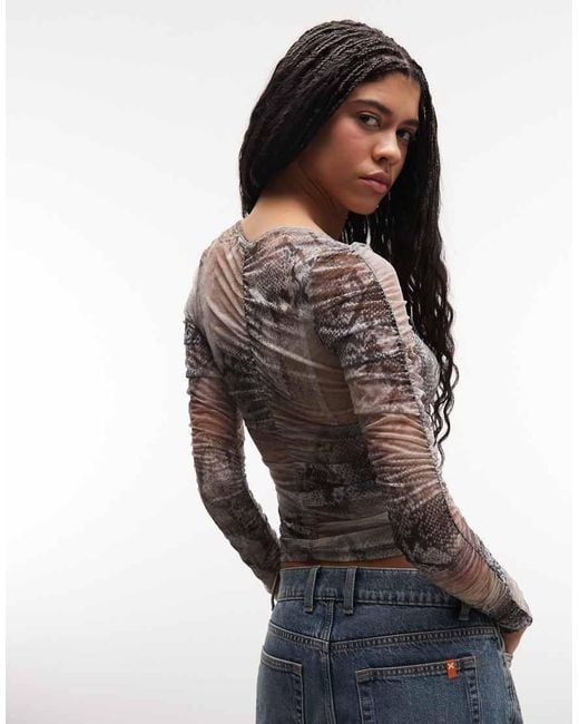 Monki Blue Ruched Mesh Cardi Top