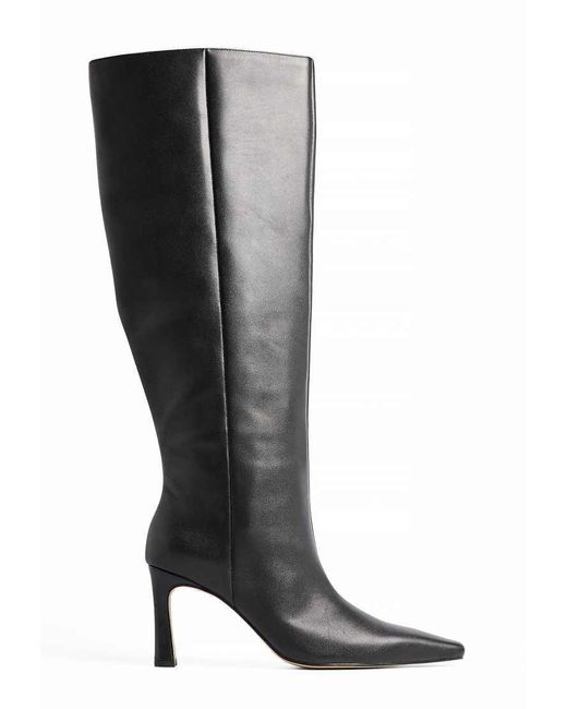 NA-KD Black Slim Toe Leather Knee High Boots
