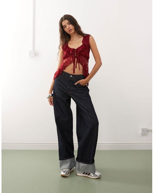 Top sans manches en dentelle noué devant avec encolure à volants - bordeaux Reclaimed (vintage) en coloris Red
