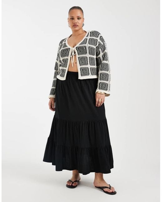ONLY Black Tie Front Crochet Cardigan