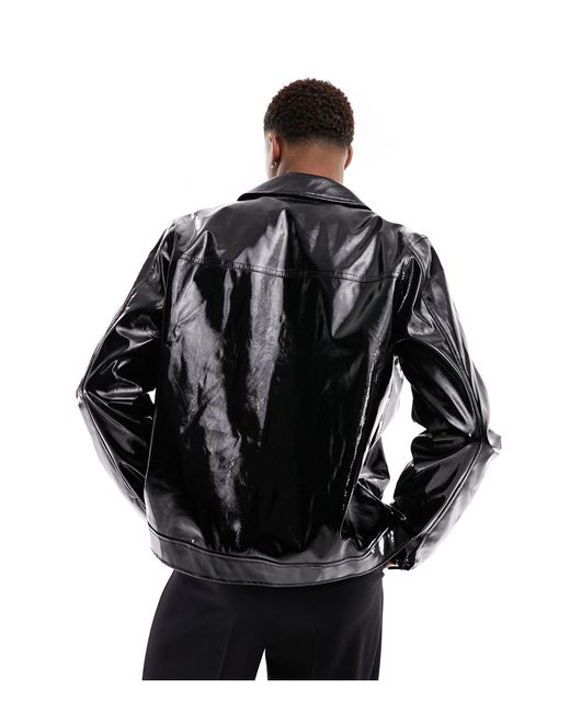 ASOS – harrington-jacke aus kunstleder in Black für Herren