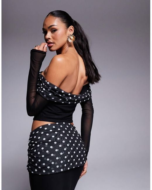 Kaiia Gray Exclusive Double Layered Slinky Bardot Foldover Long Sleeve Top Co-ord