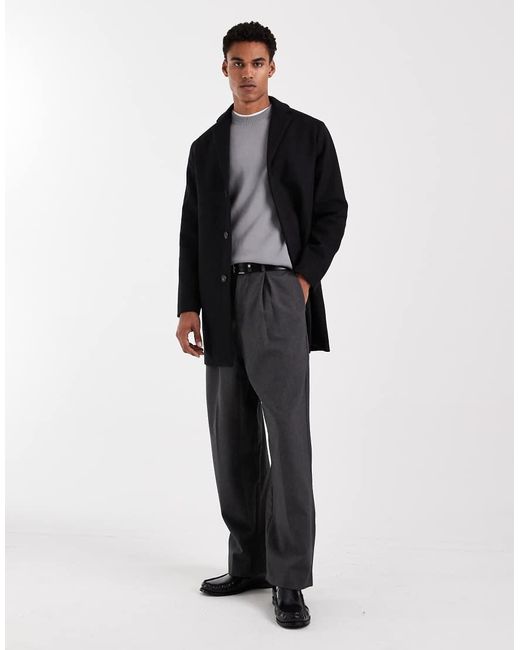 Only & Sons Black Wool Mix Overcoat for men
