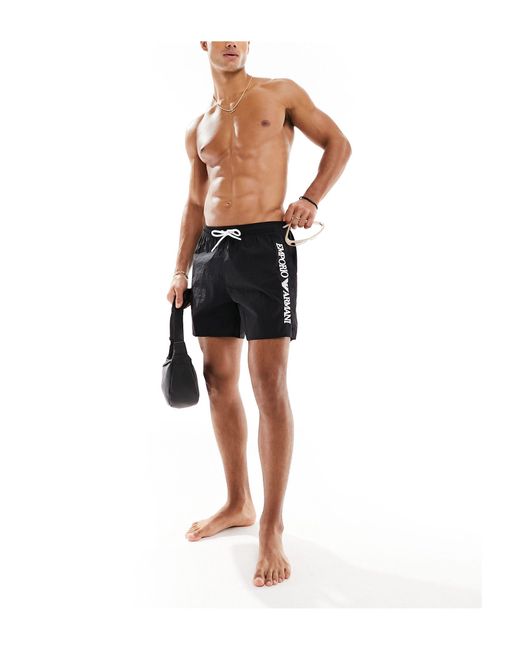 Emporio Armani Black Bodywear Logo Swim Shorts for men