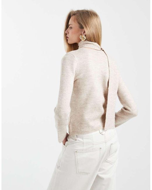 ASOS Natural Knitted Scarf Detail Cardigan