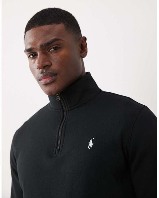 Polo Ralph Lauren Black Icon Logo Double Knit Jersey Quarter Zip Sweatshirt for men