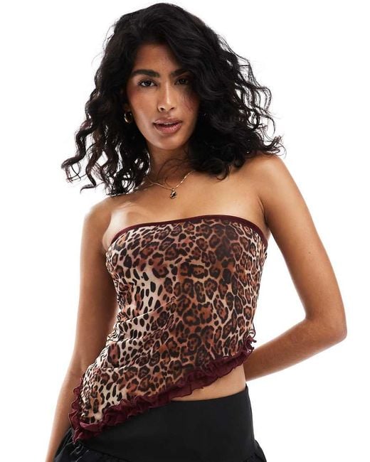 ASOS Black Leopard Print Bandeau Layered Mesh Top