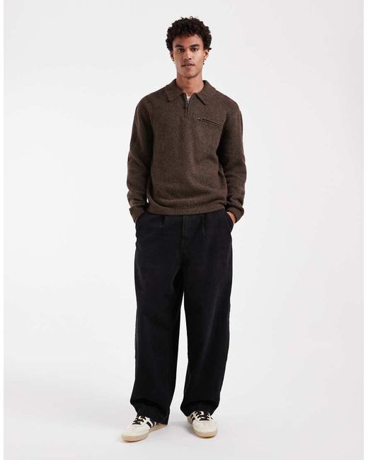 Levi's Brown Collared Half Zip Knitted Jumper for men
