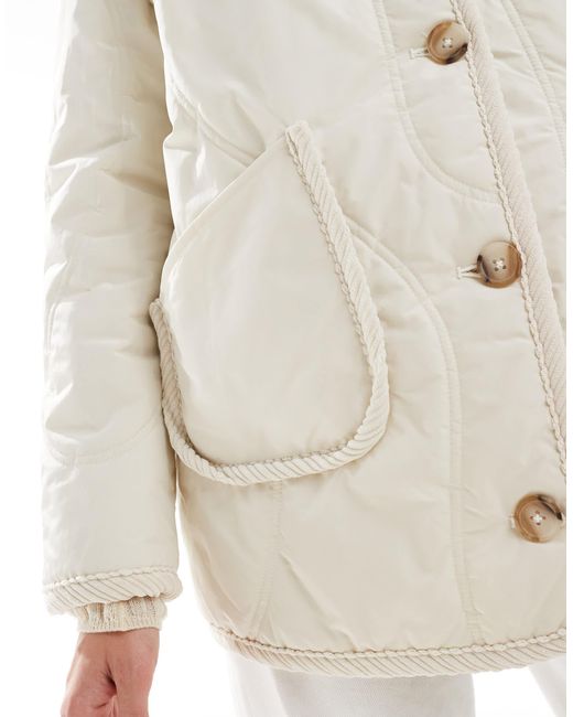 Threadbare White Quilted Jacket With Cord Detail