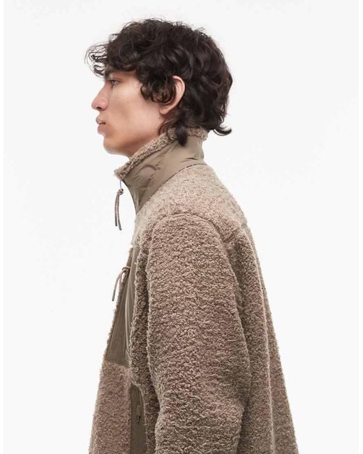 Tommy Hilfiger Brown Teddy Fleece Zip Through Jacket for men