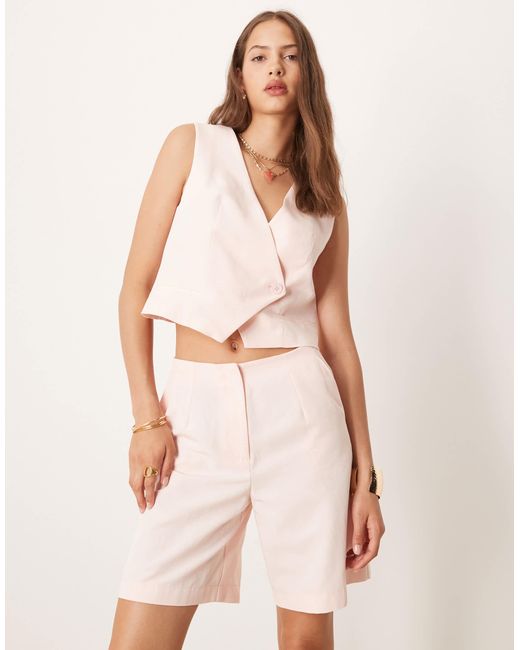 ASOS Natural Linen Blend Clean Bermuda Shorts