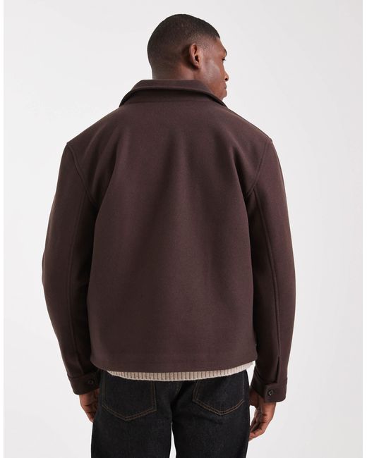 ASOS Brown Wool Look Harrington Jacket for men