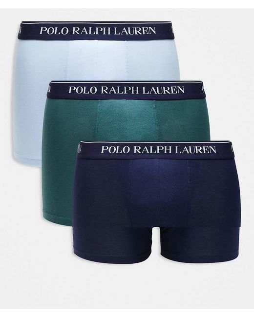 Polo Ralph Lauren Blue 3 Pack Logo Waistband Trunks for men