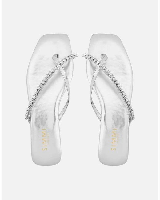 SIMMI Natural May Toe Thong Diamante Flat Sandals