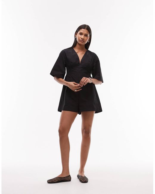 Combishort à col v plongeant TOPSHOP en coloris Black