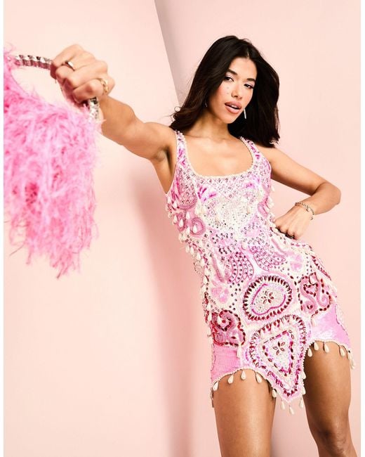 asos pink glitter dress ASOS LUXE one shoulder asymmetric draped mini dress in pink sequin